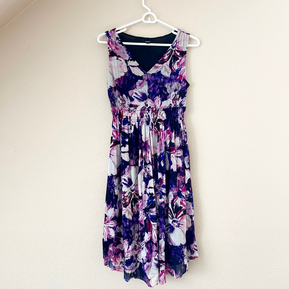 EUC Simply Vera Wang Sleeveless Dress Flowy Summer Lightweight Floral Midi Small